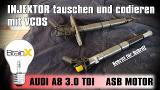 Injektor wechseln und codieren mit VCDS  Injektorproblem Audi 30 TDI V6 [upl. by Ahseyi156]