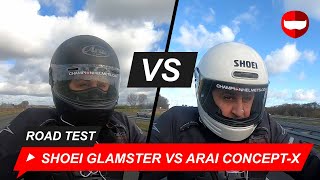 Shoei Glamster vs Arai ConceptX Road Tested  ChampionHelmetscom [upl. by Ariuqahs]