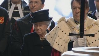 Queen arrives at Margaret Thatchers funeral [upl. by Lynnell]