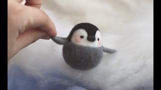 35【羊毛氈影片教學】圓滾滾企鵝寶包羊毛フェルトRelaxing Craft TutorialNeedle felting 手作、DIY、舒壓 [upl. by Ellehcor]