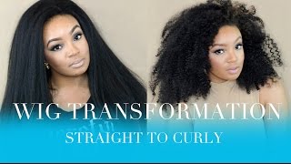 HOW TO WIG TRANSFORMATION CURLING SYNTHETIC WIGS STRAIGHT TO CURLY [upl. by Banna964]