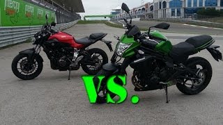 Kawasaki Er6n VS Yamaha MT07 [upl. by Anatola673]