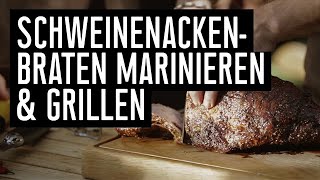 Schweinenacken Rezept 🍖Schweinenackenbraten marinieren und grillen🔥Wajos BBQ Grilltipps [upl. by Attiuqal279]