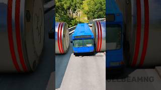 Blue and white bus three bollards Crash beamng beamngdrive bus shorts [upl. by Chainey558]