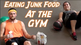 EATING JUNK FOOD AT THE GYM PRANK [upl. by Rolanda]