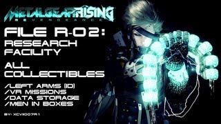 Metal Gear Rising Revengeance  File R02 Research Facility  All Collectibles Video Guide Left Arms Data Storage VR Missions [upl. by Ahnavas684]