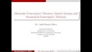 Monotone Convergence Theorem and Fatous Lemma [upl. by Taft]