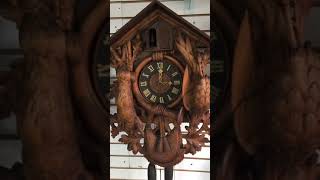 Antique Musical Cuckoo George Kuel Clock Co in action [upl. by Mastat]