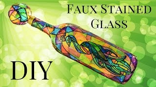 Faux Stained Glass Wine Bottle DIY Using Food Coloring [upl. by Euqinue]