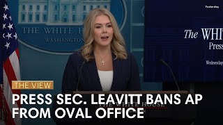 Press Sec Leavitt Bans AP From Oval Office [upl. by Anerbas248]