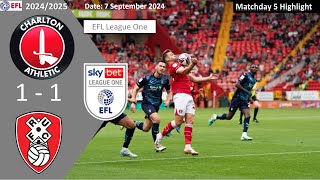 Charlton Athletic 11 Rotherham United Matchday 5 202425 EFL League One Highlight [upl. by Bernardine]