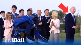 Joe Biden wanders away during G7 parachute display photo op [upl. by Ssepmet]