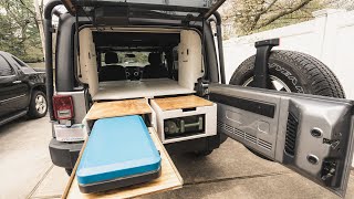 Full Bed Platform amp Sliding Kitchen  Jeep Wrangler Camper Conversion Build Part 1 [upl. by Ynez379]