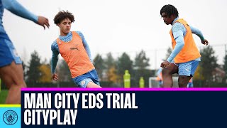 Man City EDS Players Trial CITYPLAY In Training [upl. by Aihtnic285]