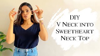 Easy DIY to convert your VNeck Tshirt into Sweetheart Neck Shorts diy easydiy pinkvillafashion [upl. by Adikam560]