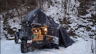 Winter Tree House 🏡  17°C Car Camping in Snowy Mountain🥶 Wrangler iKamper Roof Tent  No Music [upl. by Nyre]