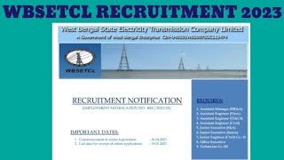 WBSETCL RECRUITMENT 2023 [upl. by Oneal817]