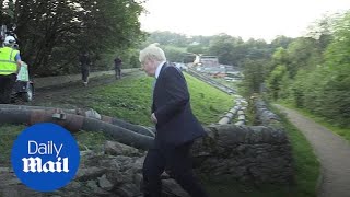 Prime Minister Boris Johnson visits collapsed Whaley Bridge dam [upl. by Ailecnarf]