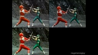 Mighty Morhpin Red Ranger vs Green Ranger 3 Split Screen MMPR MMPR 2010 and Zyuranger version [upl. by Devinna]