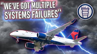 Lightning Strike Causes System Failures Approaching Boston ATC audio [upl. by Lolande]