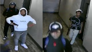 Surveillance video shows shootout suspects [upl. by Moulden]