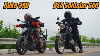 BSA Goldstar 650 vs Duke 390 Drag Race [upl. by Dnivra170]