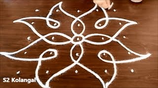 sikku kolam with 5X5 dots  easy rangoli designs  melikala muggulu designs with dots [upl. by Bowler]