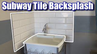 Installing Tile Backsplash with Schluter Trim on the Utility Sink [upl. by Jeffie34]