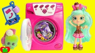 Washing Machine Surprises with Shopkins Peppamint and Fashion Spree [upl. by Ellehsad]