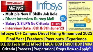 Infosys OFF Campus Hiring 2023  2022 20212019 Urgent Hiring No Test Direct Interview Survey Mail [upl. by Elexa]