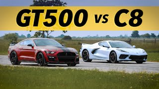 C8 Corvette vs GT500 Mustang  Drag amp Rollon Racing Comparison [upl. by Ennazor254]