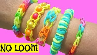 5 Easy Rainbow Loom Bracelet Designs without a Loom  DIY Rubber Band Bracelets [upl. by Glennon]