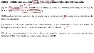 Vias de administração  Questão de concurso  CETRO 2013 [upl. by Goodhen]