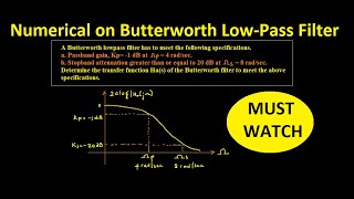 Numerical on LowPass Butterworth Filter Numerical 1  Best ever video [upl. by Pattie302]