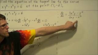 Writing the equation of a tangent line with implicit differentiation [upl. by Tnek]