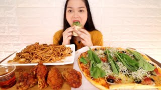 YELLOW CAB MUKBANG  pizza dear darla  charlie chan pasta and chicken wings [upl. by Neeuq]