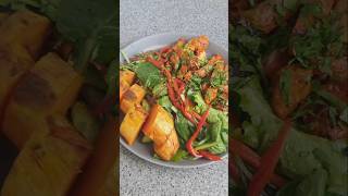 Curry chicken with baked sweet potatoes and capsicum salad dinnerideas [upl. by Atinreb]