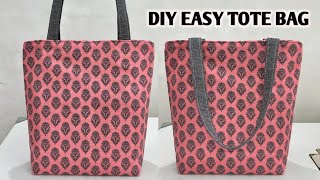 SIMPLE AND EASY TOTE BAG WITH LINING  Zippered Tote Bag Sewing Tutorial  Shopping Bag  Cloth Bags [upl. by Ahsiniuq538]