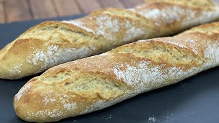 Knusprige Baguette Rezept selber backen ohne kneten sehr einfach wenig Arbeit Übernacht Baguette [upl. by Bogey]