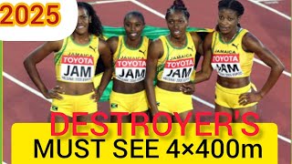 MUST SEE  4×400m Relays JAMAICA 🇯🇲 DESTROYED THE WORLD 2025 Crazy 😧 [upl. by Artinek]