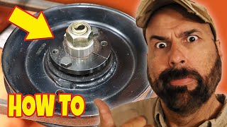 HOW TO REPLACE MOWER SPINDLE  PULLEY [upl. by Eaver]