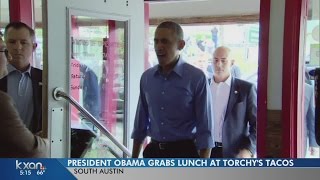 President Obama visits Torchys Tacos on South Congress [upl. by Sorel931]