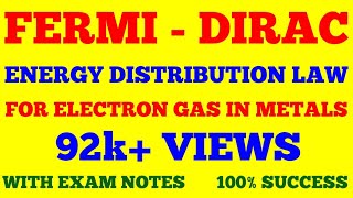 FERMI DIRAC ENERGY DISTRIBUTION LAW FOR ELECTRON GAS IN METALS  FERMI ENERGY  FERMI LEVEL  NOTES [upl. by Eicaj]