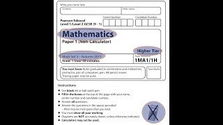 EDEXCEL GCSE Maths Mock Set 3 91 2017 Paper 1 Higher NonCalculator [upl. by Erreit717]