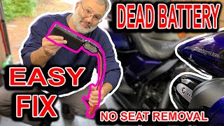 HOW TO JUMP START YOUR HARLEY DAVIDSON WITHOUT REMOVING THE SEAT [upl. by Enelrak397]