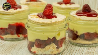 BaiserDessert im Glas  mit Himbeeren und Vanillecreme  REZEPT [upl. by Ahtanamas165]