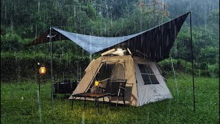 Big Tent in Heavy Rain‼️Solo Camping in Heavy Rain [upl. by Rosenberger]