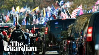 Donald Trump motorcade drives by supporters protesting US election results [upl. by Lednem]