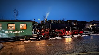 Die winterlich weihnachtliche FICHTELBERGBAHN  Dampflokomotive  Oberwiesenthal am Fichtelberg [upl. by Airehtfele]