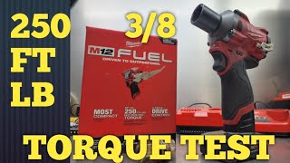 Milwaukee M12 Fuel 38 Stubby Impact Wrench 255420 250 FT LB Torque Test And Review [upl. by Gensmer]